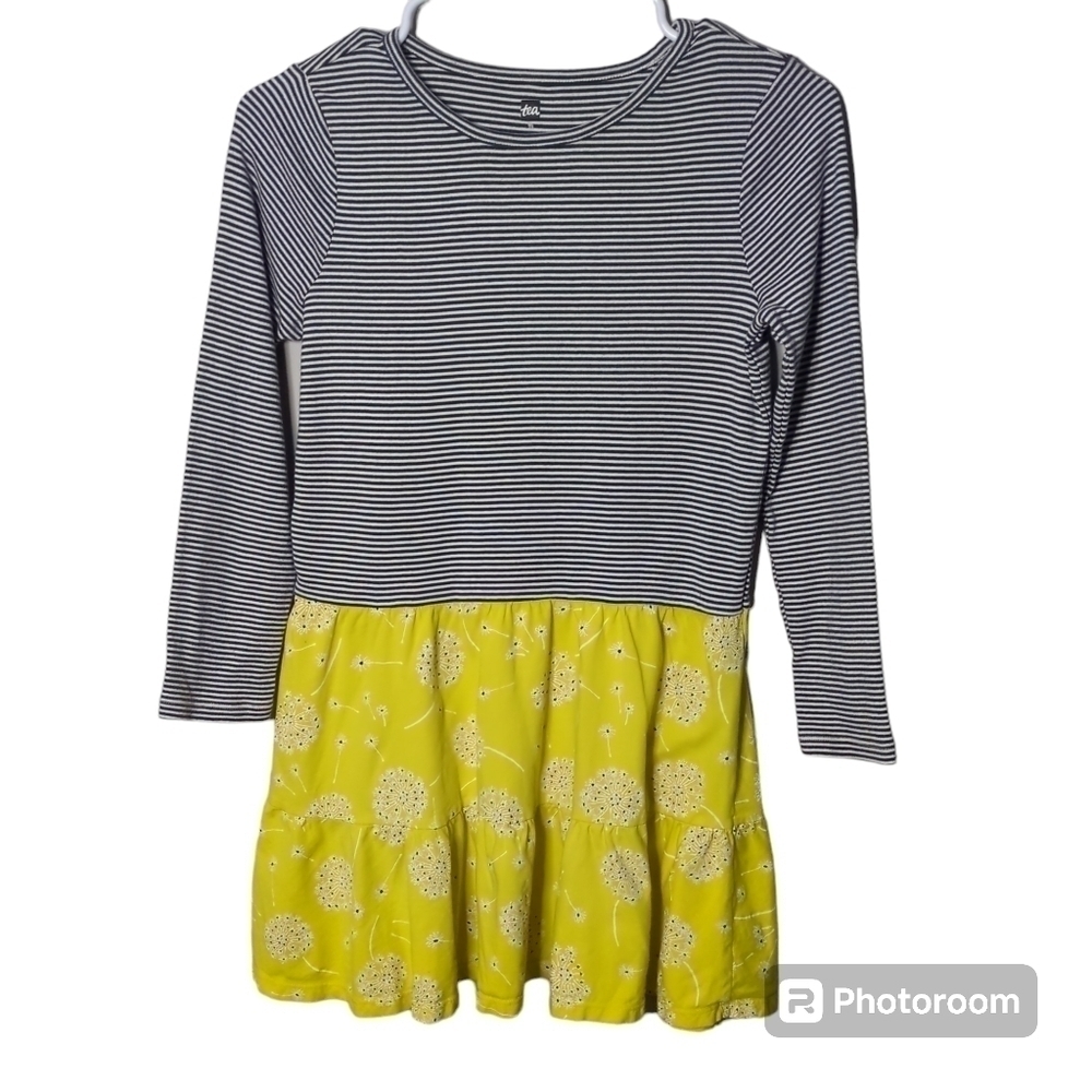 TEA COLLECTION Tossed Dandelions Tiered Skirt Dress - Golden/Stripes Size 12